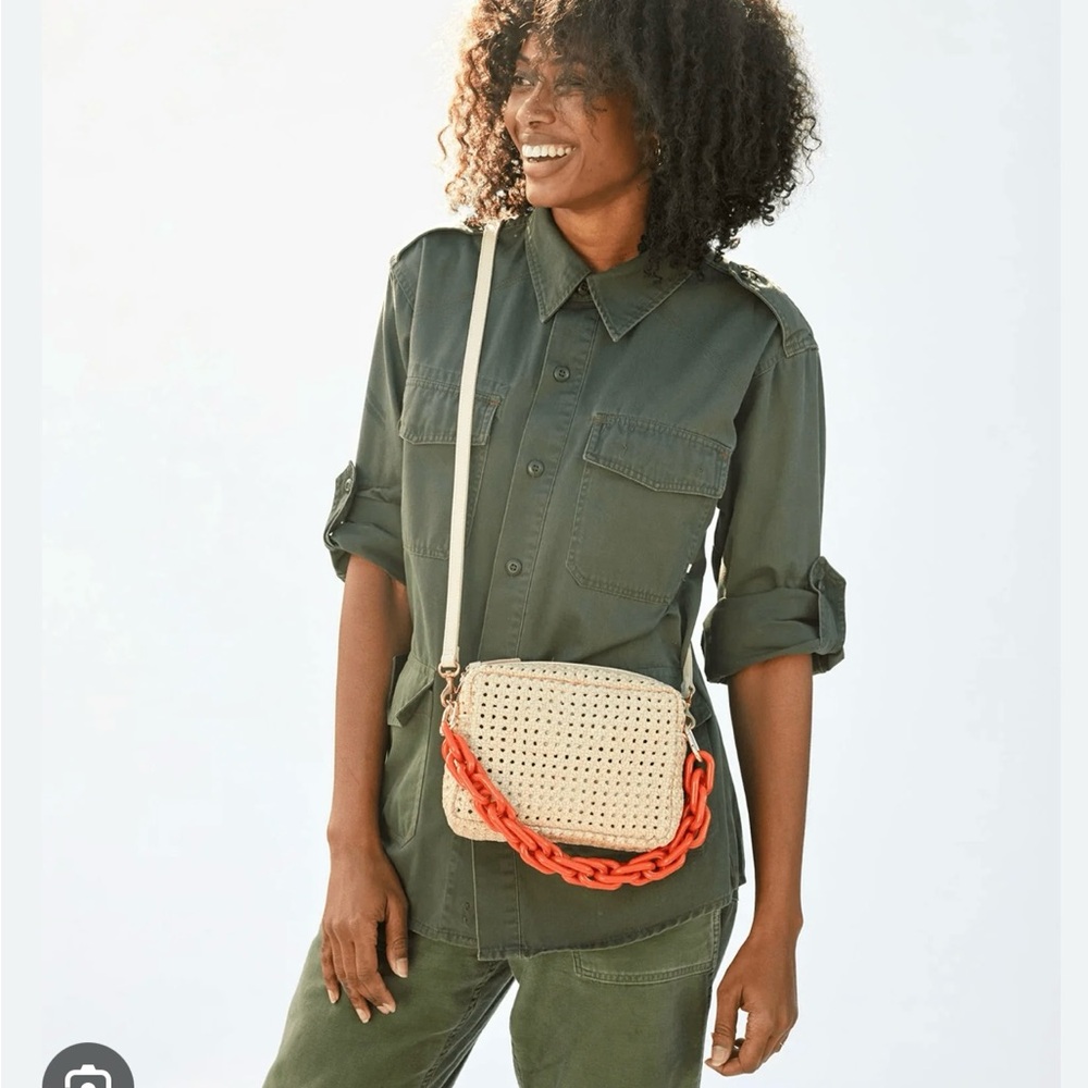 Clare V Cream rattan midi sac. (Does not come with orange strap)
